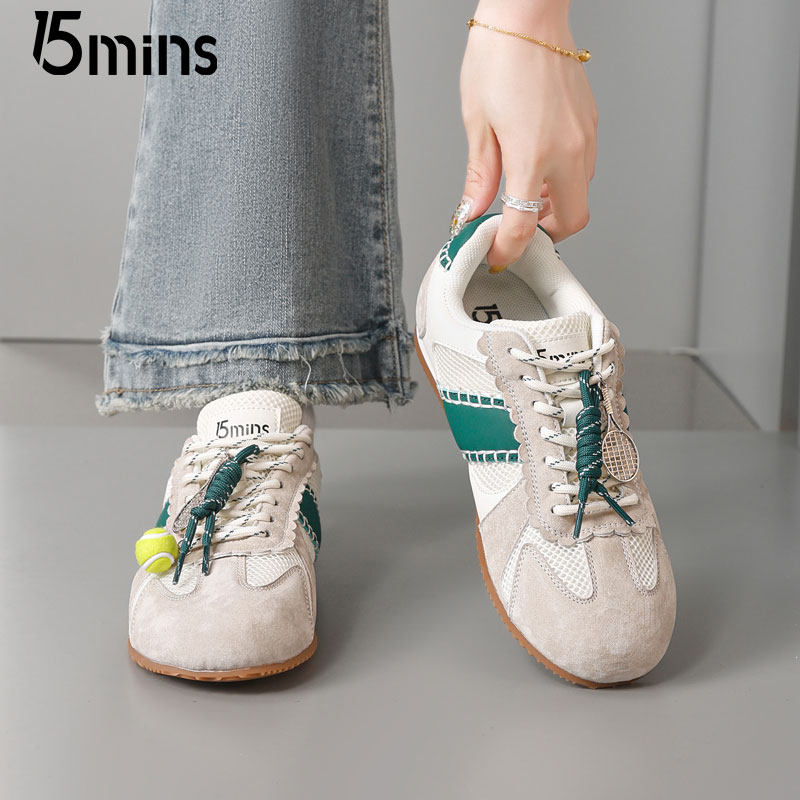 15mins软底德训鞋女款2025夏季新款透气厚底轻便运动休闲网球鞋爆