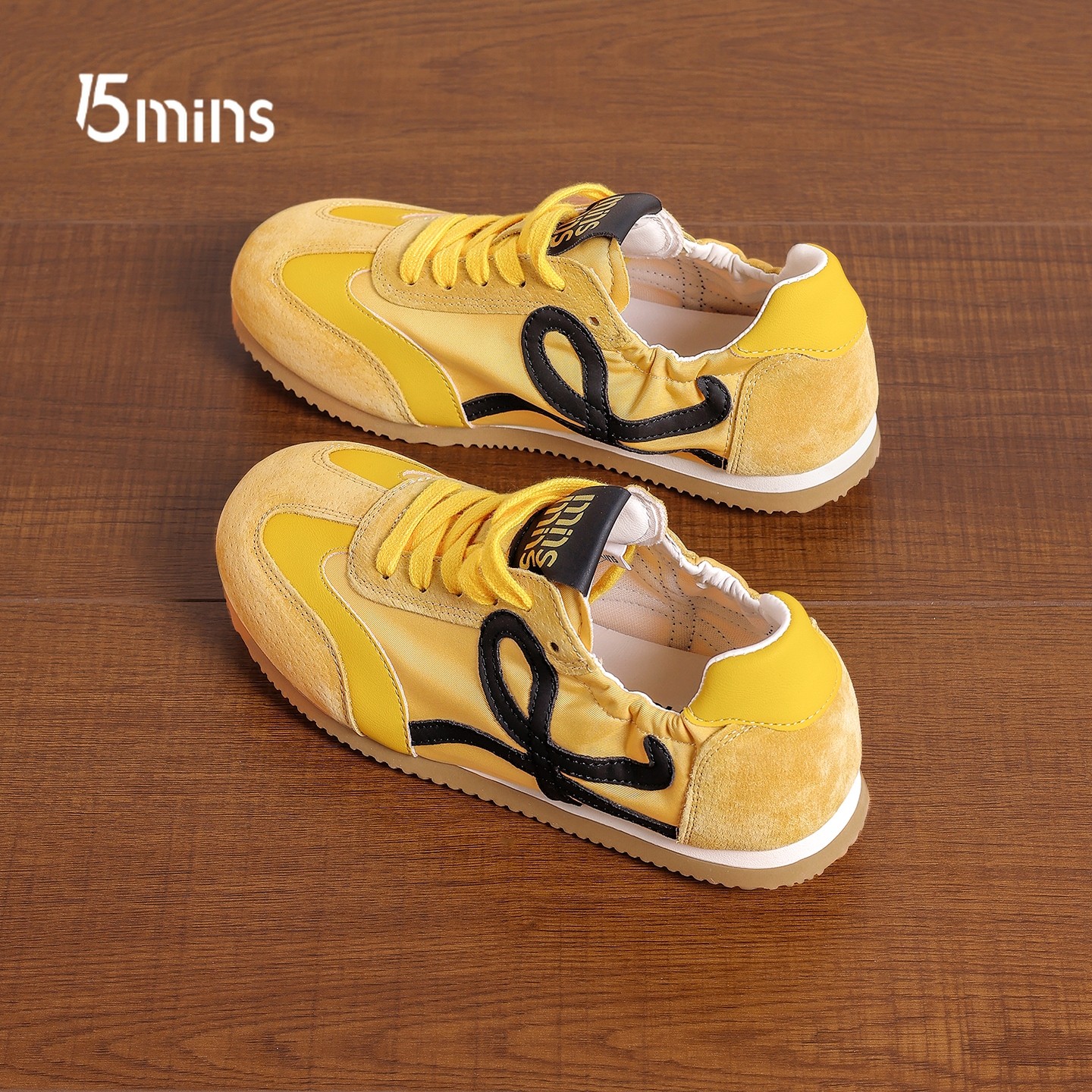 15mins黄色复古德训鞋女2026新款春季简约平底休闲鞋系带软底板鞋,女鞋,时尚休闲鞋,淘宝优惠券,粉丝福利购,淘宝优惠卷