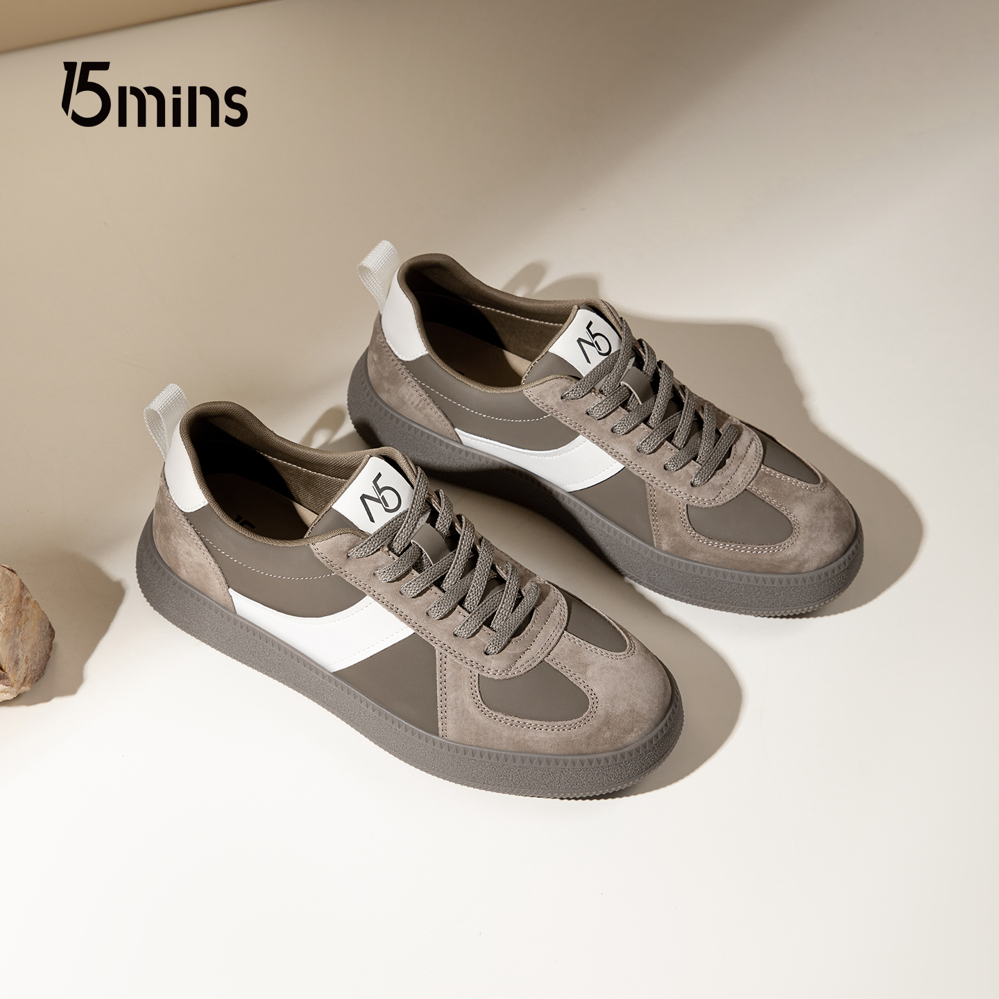 15mins男鞋2025男士秋季新款厚底防滑耐磨百搭时尚潮流舒适德训鞋