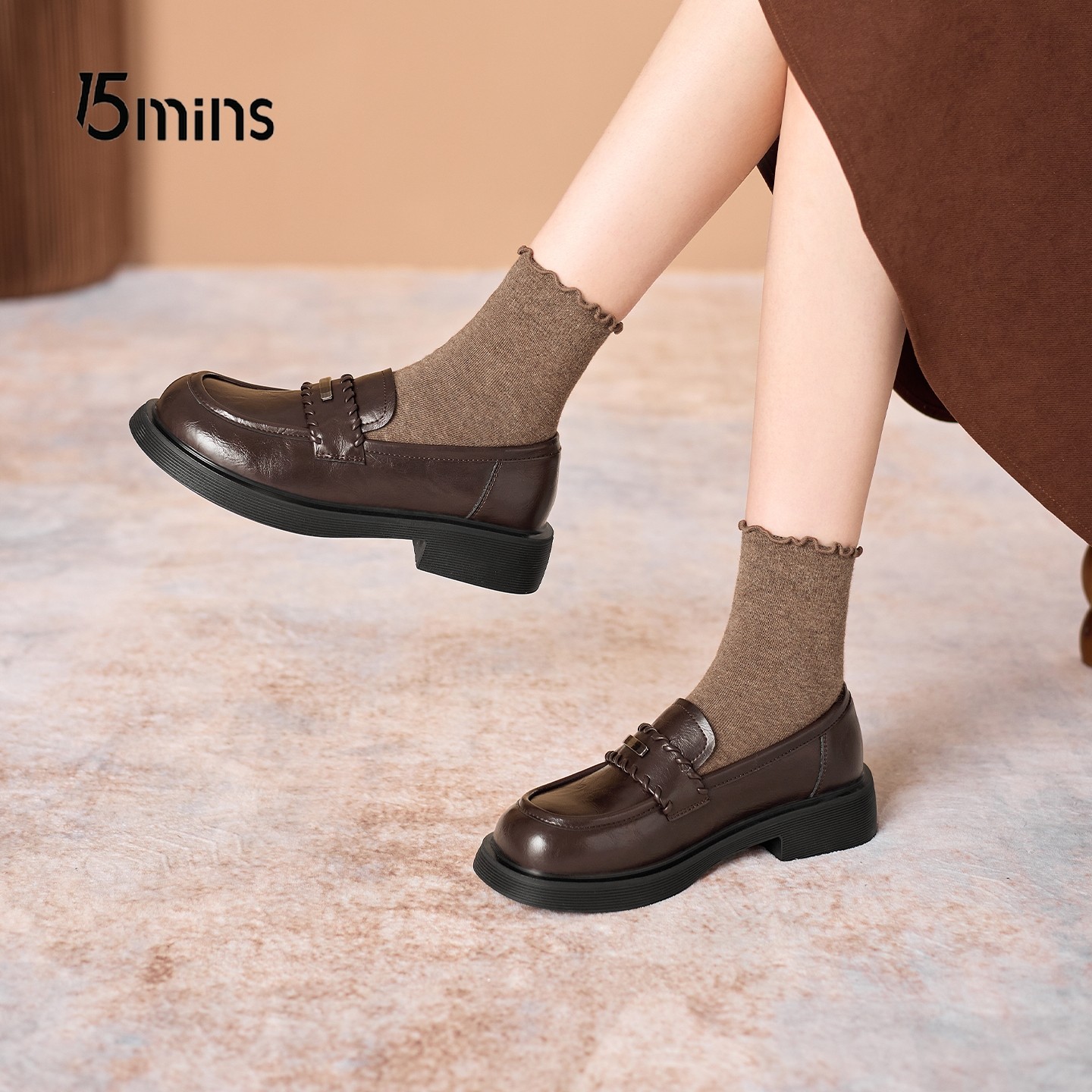 15mins英伦风乐福鞋女2026新款春季复古棕色JK鞋百搭豆豆鞋小皮鞋,女鞋,深口单鞋,淘宝优惠券,粉丝福利购,淘宝优惠卷