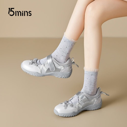 15mins银色运动风玛丽珍鞋女2026