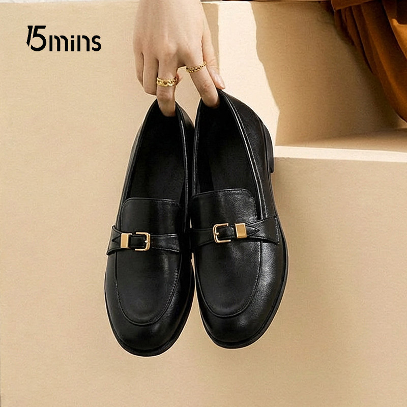 15mins皮带扣乐福鞋女2026新款春季黑色一脚蹬百搭软底深口单鞋子,女鞋,深口单鞋,淘宝优惠券,粉丝福利购,淘宝优惠卷