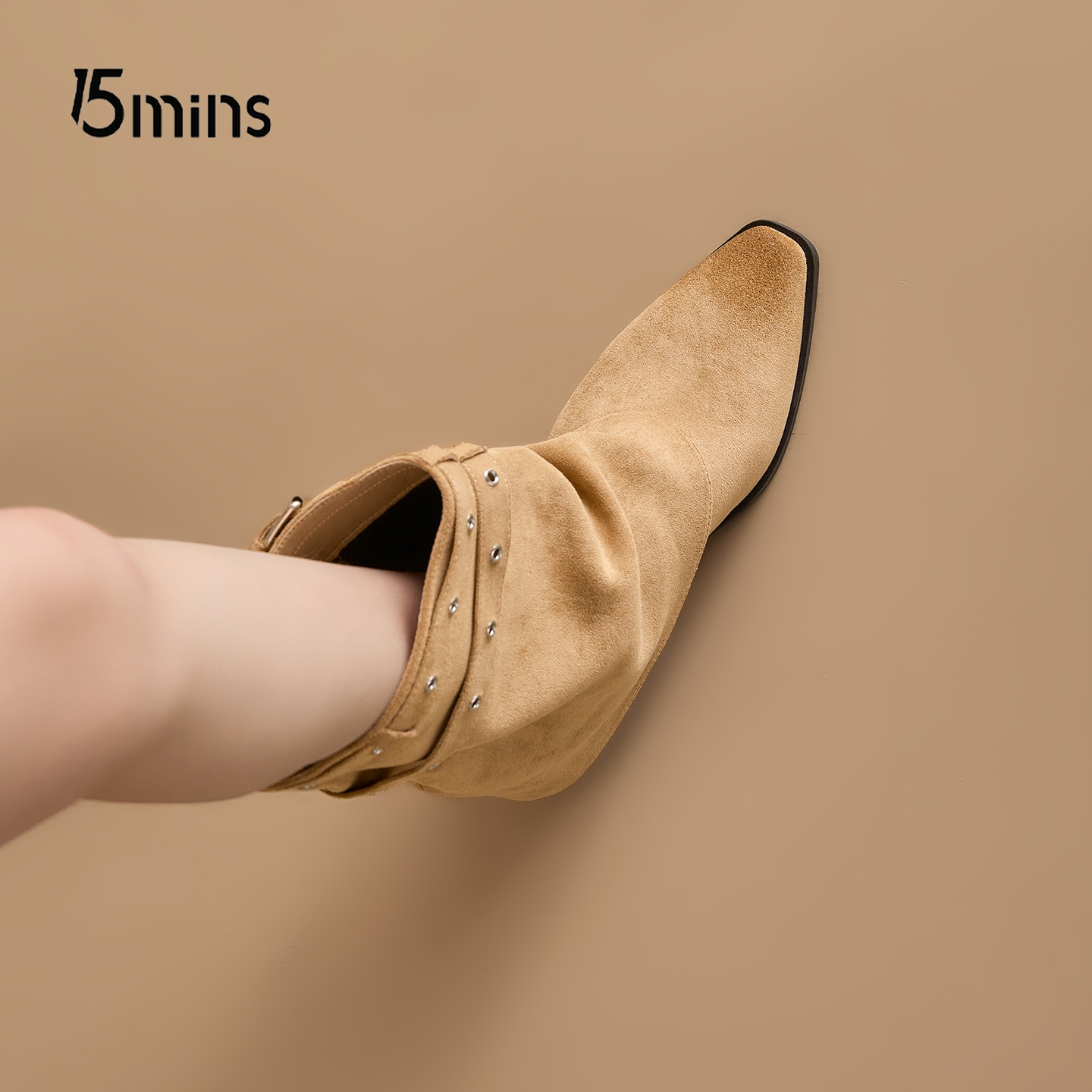 15mins复古短靴女骑士靴厚底百搭