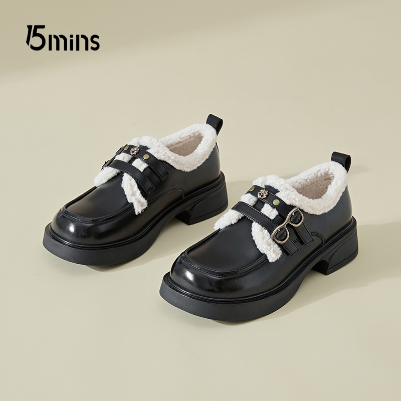 15mins毛毛鞋一脚蹬加绒乐福鞋
