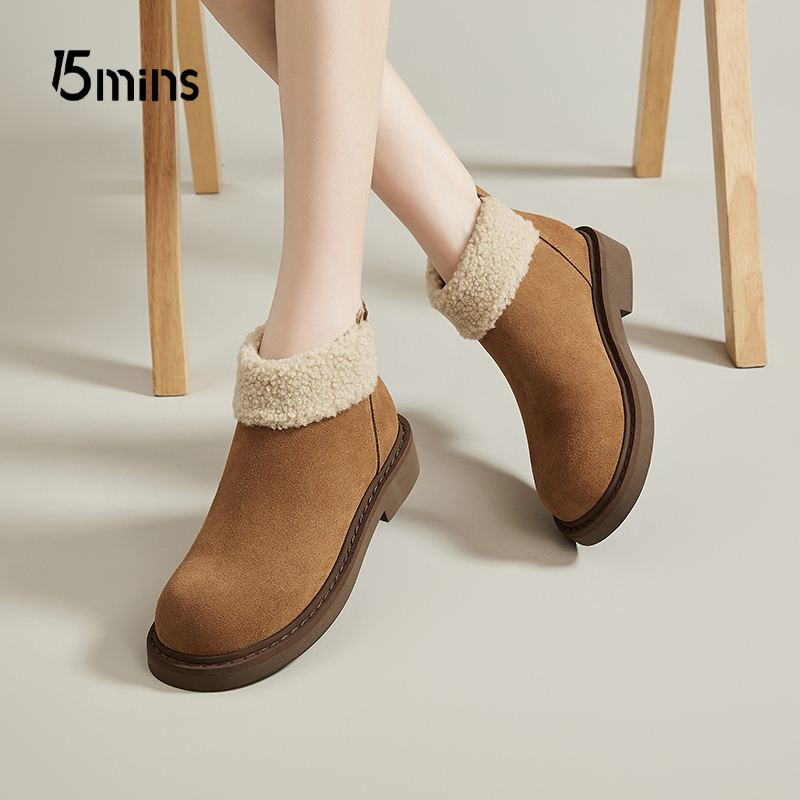 15mins厚底雪地靴女加绒冬季棉鞋