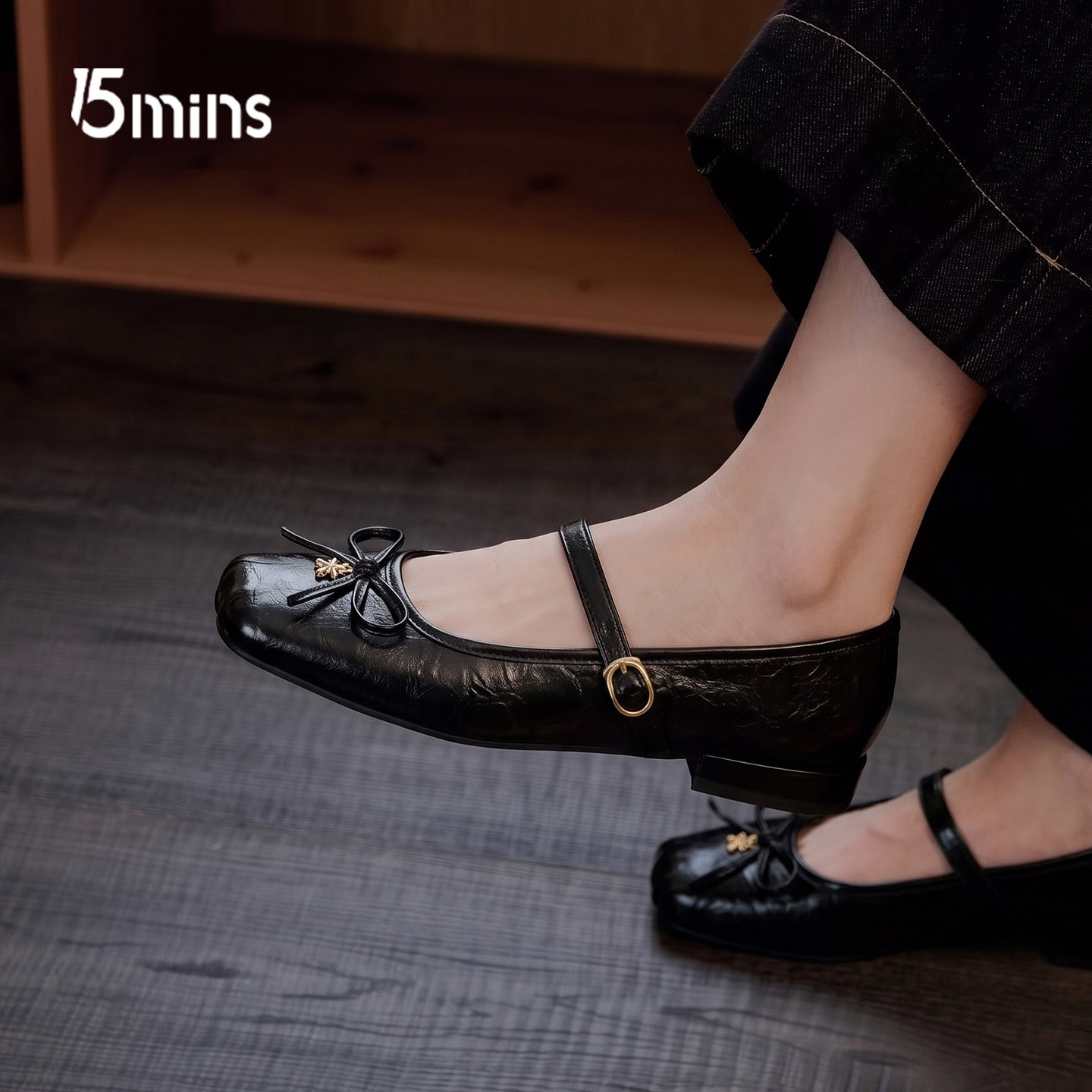 15mins蝴蝶结复古通勤玛丽珍女鞋图片