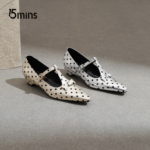 15MINS法式波点尖头玛丽珍鞋