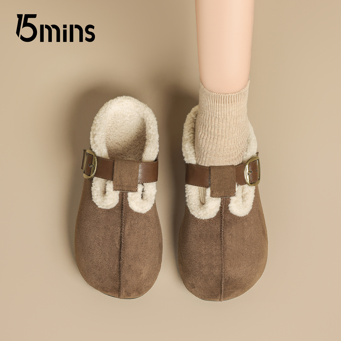 15mins复古加绒勃肯鞋女2025冬