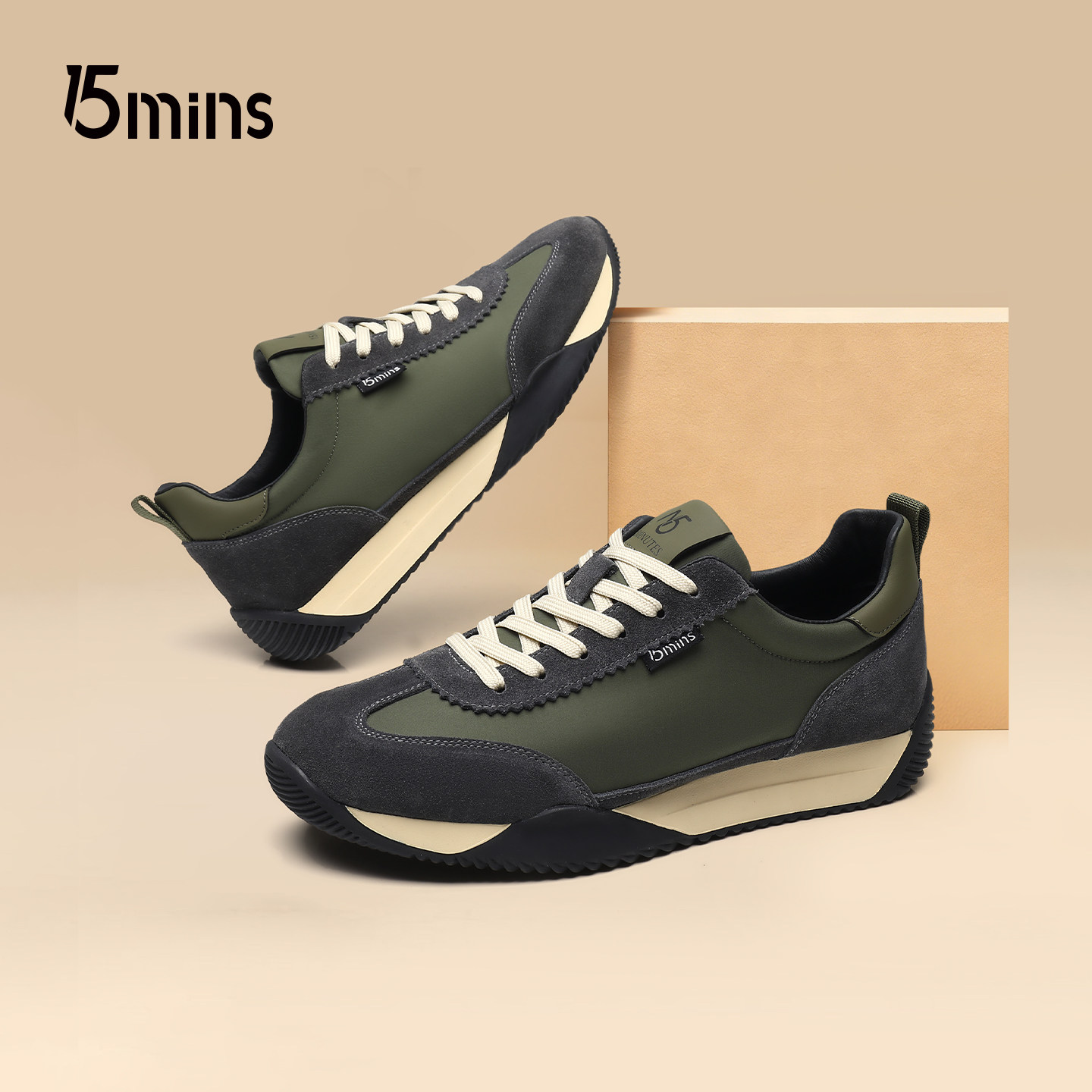 15mins官方正品阿甘鞋男2026春季新款运动休闲鞋德训透气软底耐磨