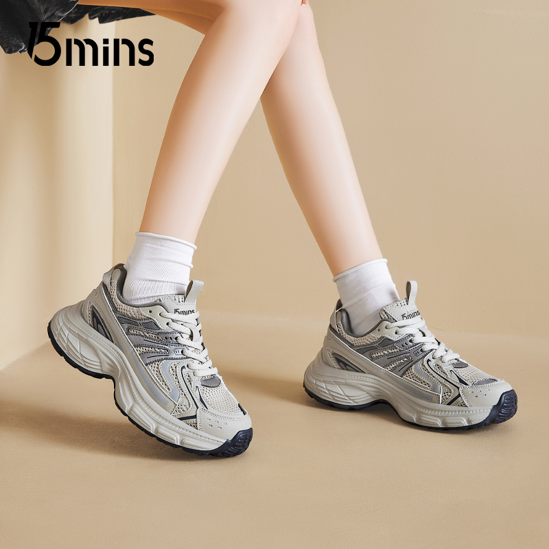 15mins灰色老爹鞋女款2025款春秋