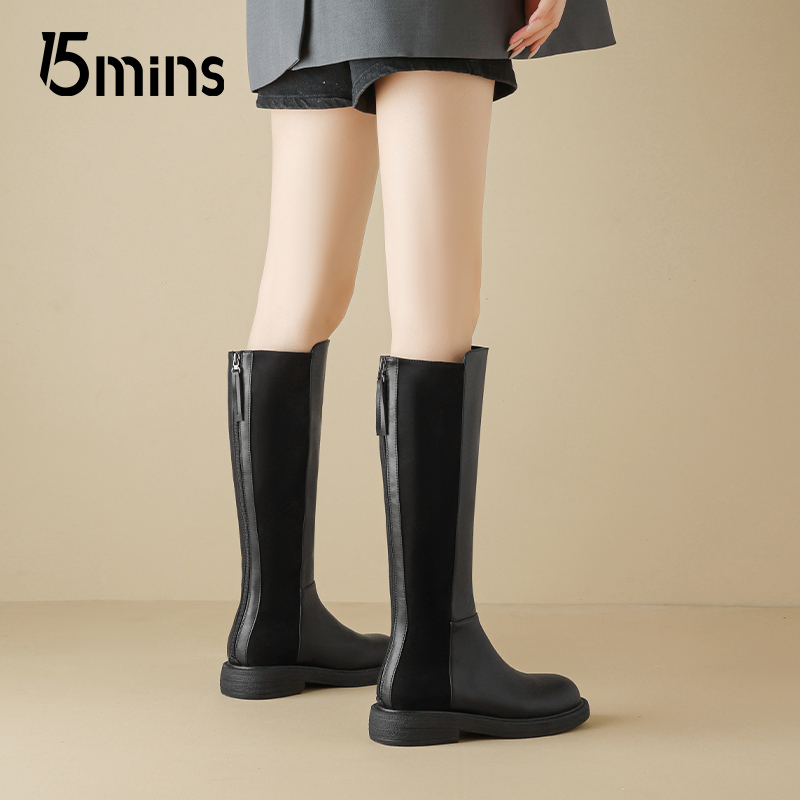 15mins黑色长筒靴女2025新款