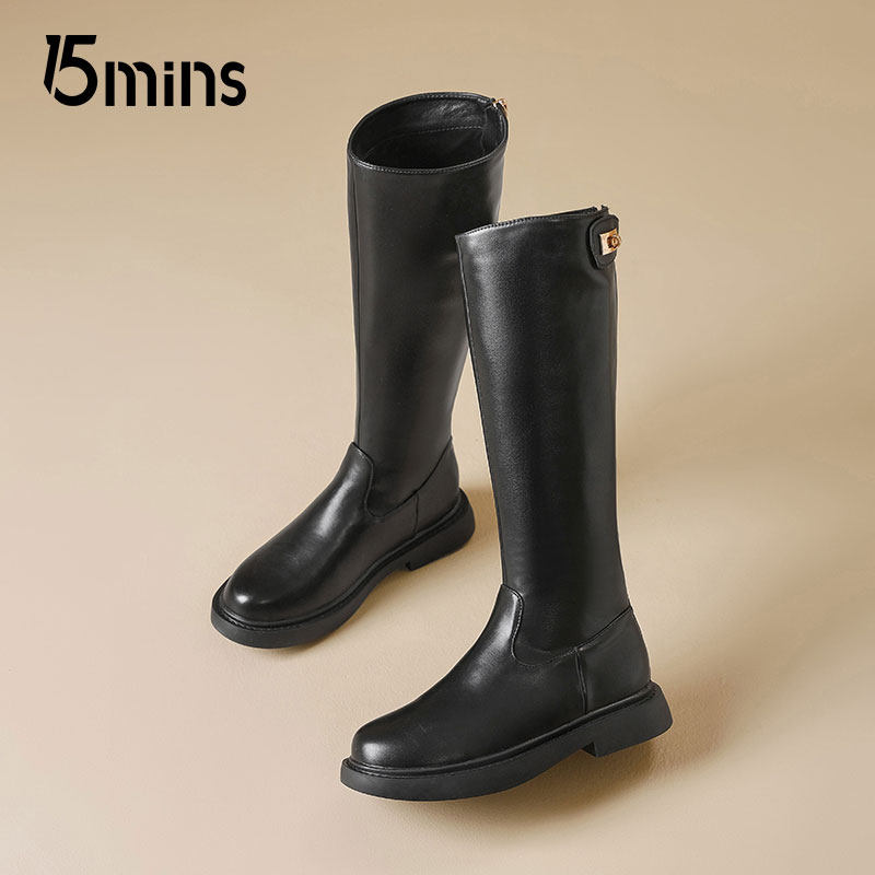 15mins长筒靴女2025爆款秋冬黑色显瘦长靴厚底马丁靴女高筒骑士靴,女鞋,骑士靴,淘宝优惠券,粉丝福利购,淘宝优惠卷