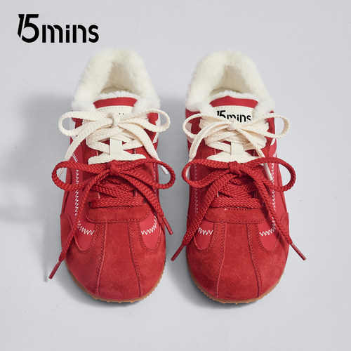 15mins红色加绒芭蕾德训鞋女款
