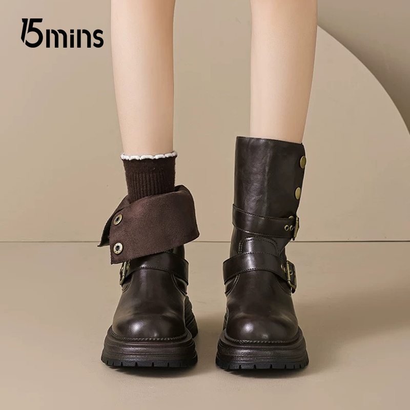 15mins复古厚底高帮鞋女2025新款