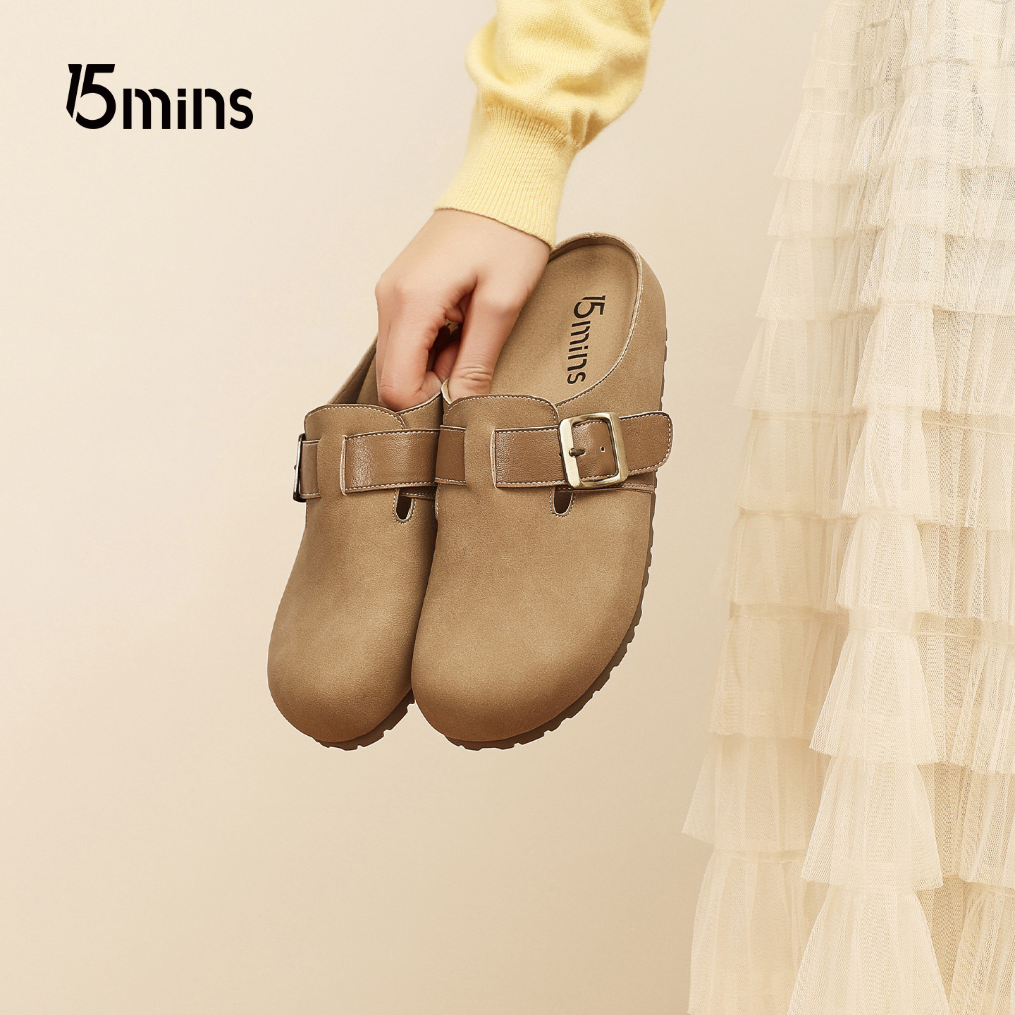 15MINS复古风勃肯鞋女2026春季新款配裙子显脚小百搭通勤包头半拖