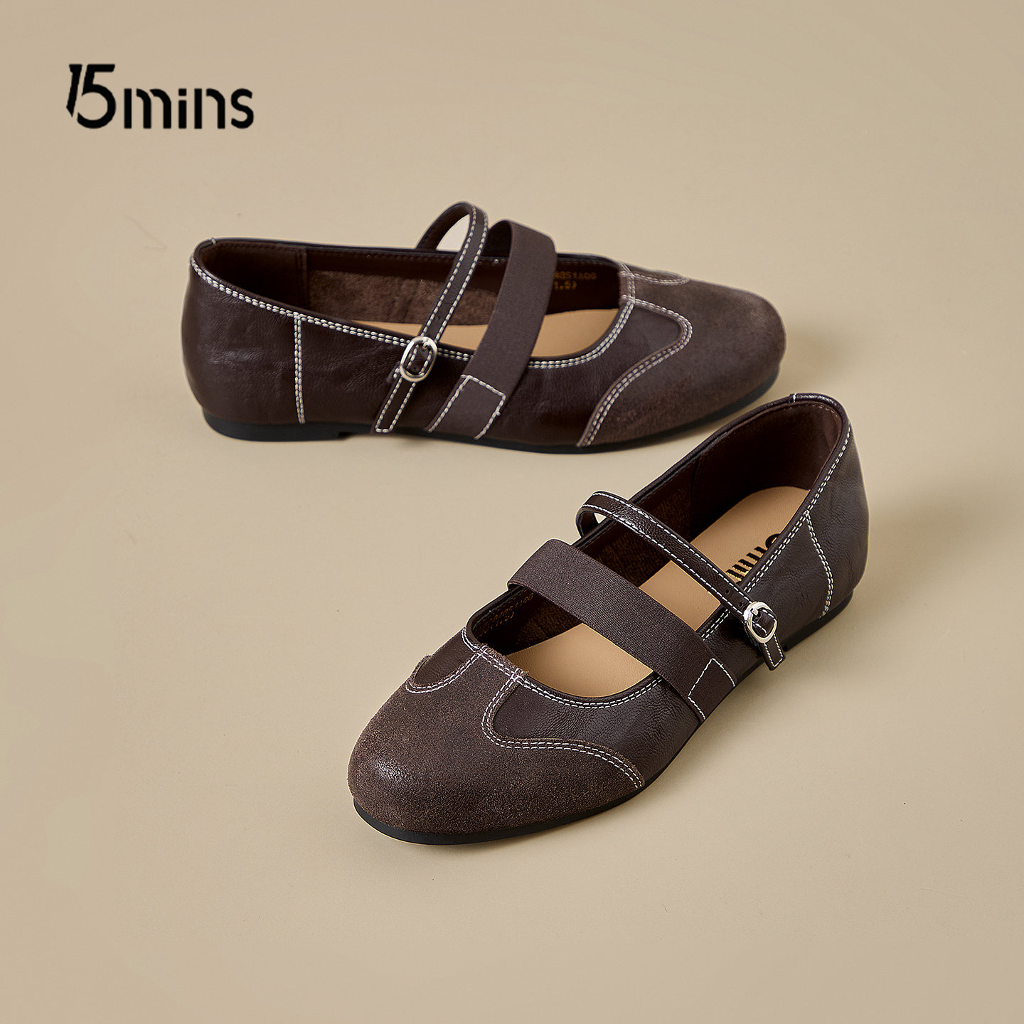 15mins一字扣平底浅口单鞋女2026新款春季通勤玛丽珍鞋绒面小皮鞋,女鞋,玛丽珍鞋,淘宝优惠券,粉丝福利购,淘宝优惠卷