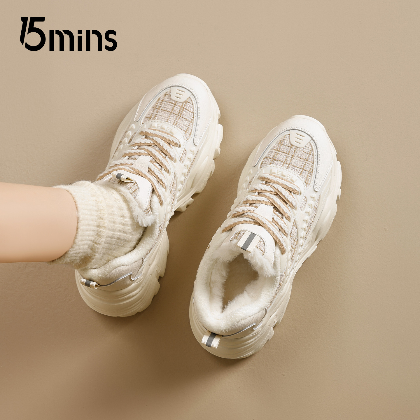 15mins增高女款休闲厚底加绒