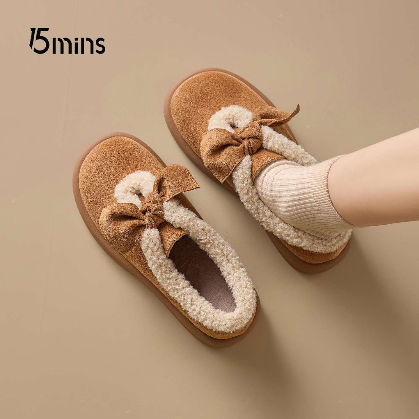15mins大头一脚蹬懒人毛毛鞋女款