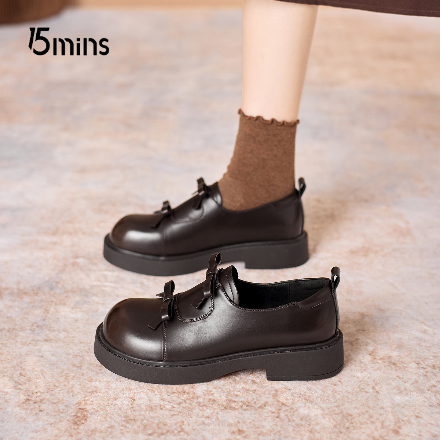 15mins厚底一脚蹬舒适小皮鞋女款