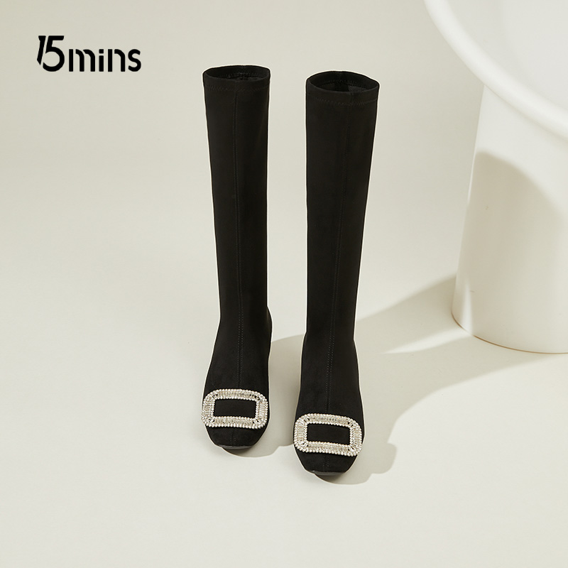 15mins粗跟长筒靴袜子靴性感