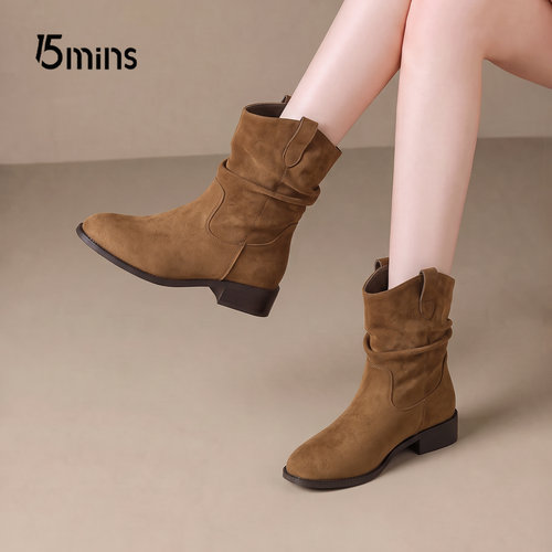 15mins复古风西部牛仔短靴女款