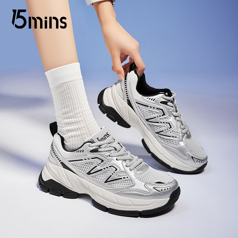 15mins银色老爹鞋女款2025夏季