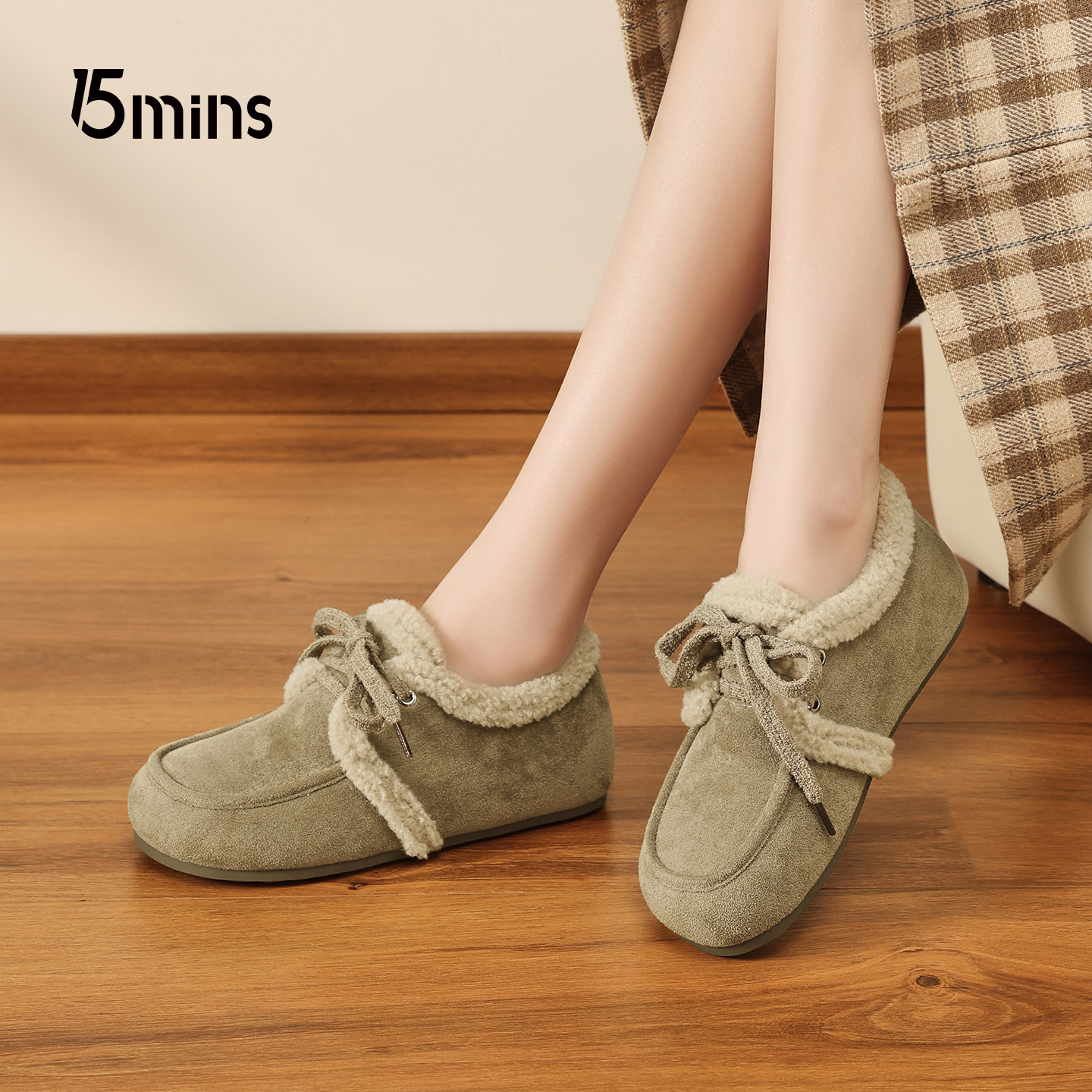 15mins冬季加厚保暖毛毛鞋女短靴