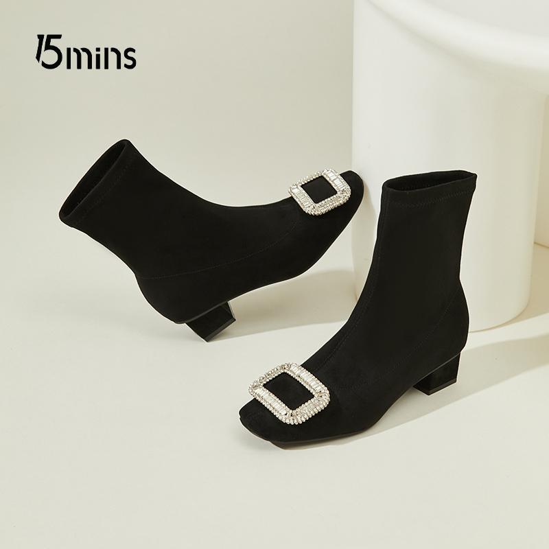 方扣水钻15分钟15min黑色瘦瘦靴