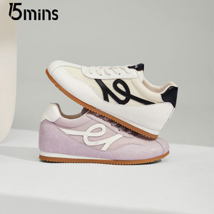 15mins超轻内增高德训鞋女士2025夏季新款透气网面厚底复古运动鞋