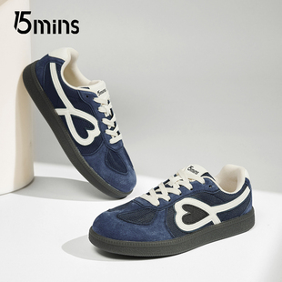15mins复古德训鞋女款2026春夏新款蓝色平底百搭休闲透气板鞋爆款