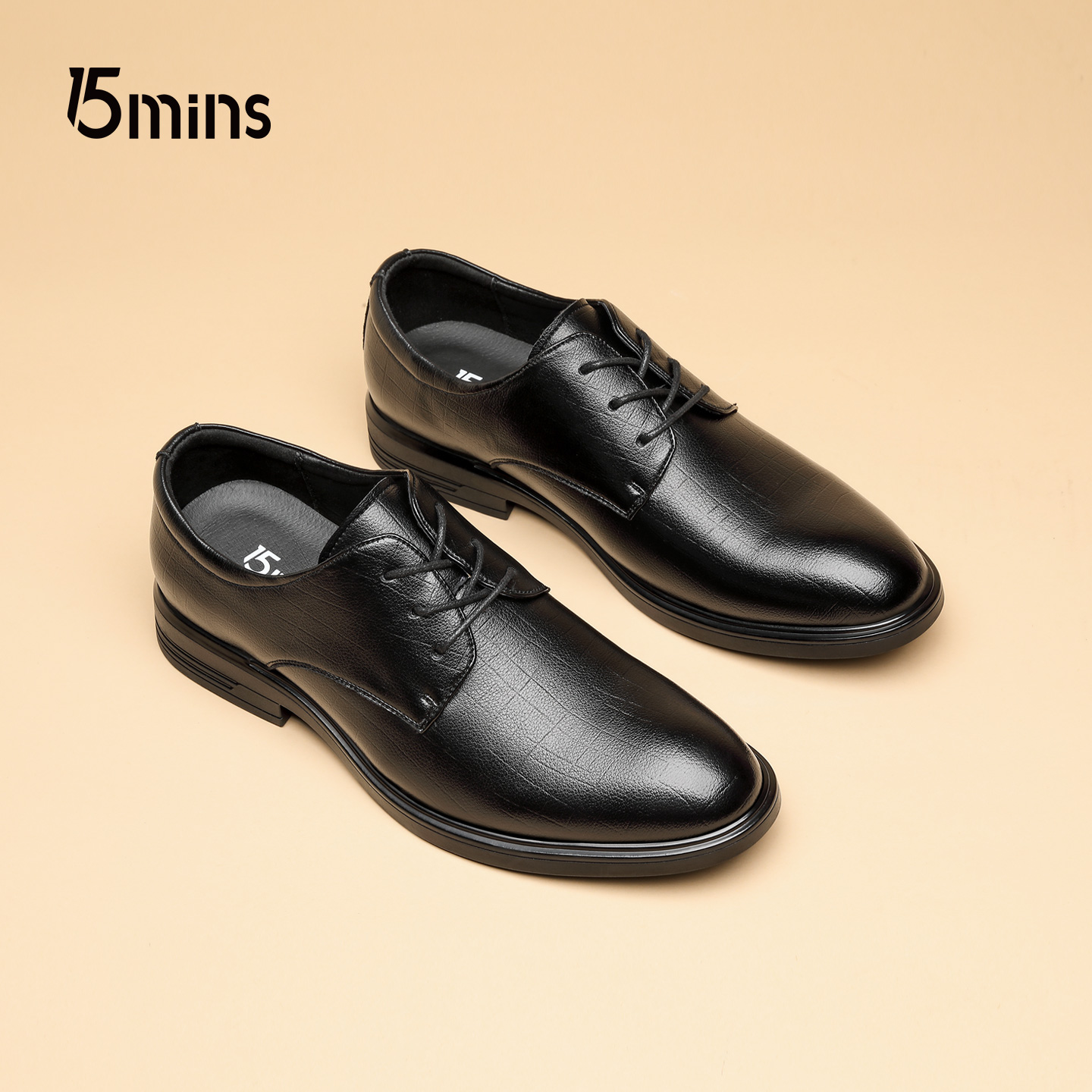 15mins男鞋2025秋季新款男士商务皮鞋软底软皮英伦透气新郎结婚鞋