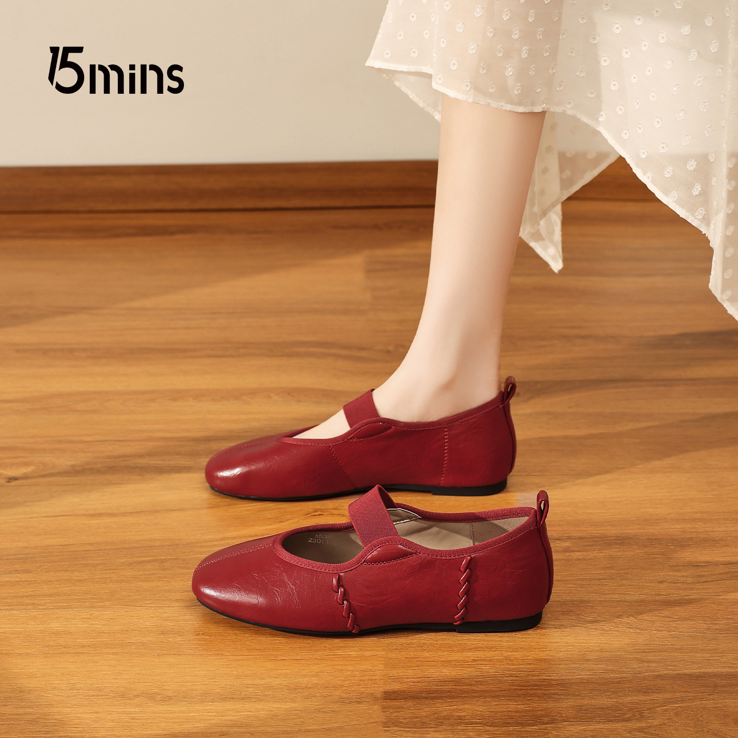15MINS弹力带玛丽珍鞋女2026春季新款芭蕾风红色平底百搭浅口单鞋,女鞋,浅口单鞋,淘宝优惠券,粉丝福利购,淘宝优惠卷