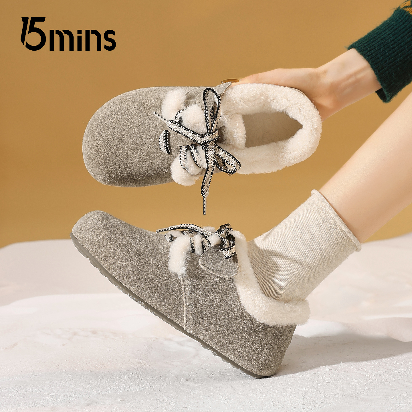 15mins毛绒勃肯鞋女2025冬