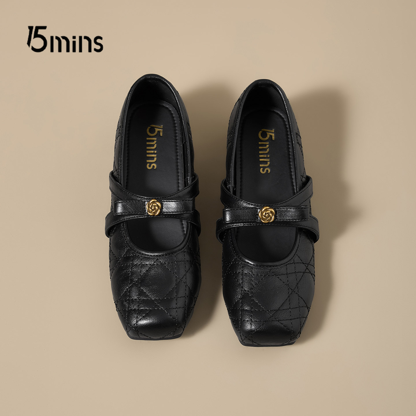 15mins山茶花浅口玛丽珍鞋女2026新款春季蝴蝶结内增高黑色小皮鞋