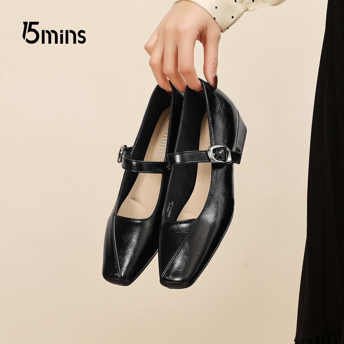15MINS方头黑色玛丽珍鞋女2026春季新款一字扣复古风通勤浅口单鞋,女鞋,玛丽珍鞋,淘宝优惠券,粉丝福利购,淘宝优惠卷