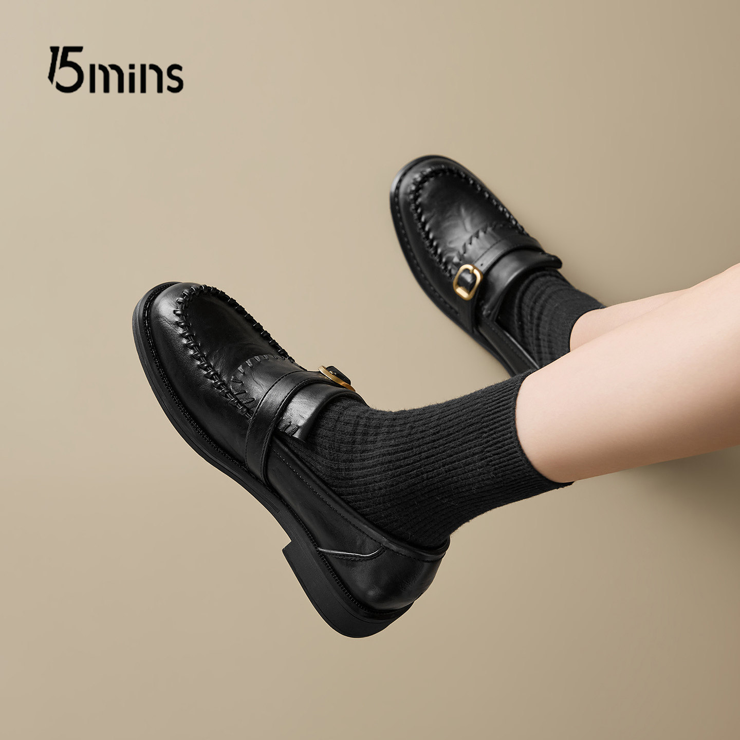 15mins26新款春季乐福鞋女学院风深口单鞋百搭JK鞋英伦黑色小皮鞋,女鞋,深口单鞋,淘宝优惠券,粉丝福利购,淘宝优惠卷