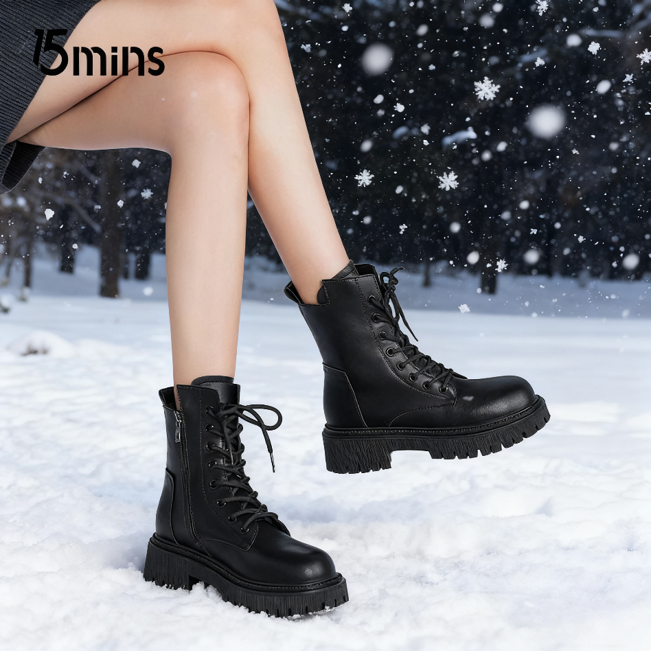 15mins黑色马丁靴女款2025秋季皮靴厚底炸街英伦风增高靴子女短靴,女鞋,马丁靴,淘宝优惠券,粉丝福利购,淘宝优惠卷