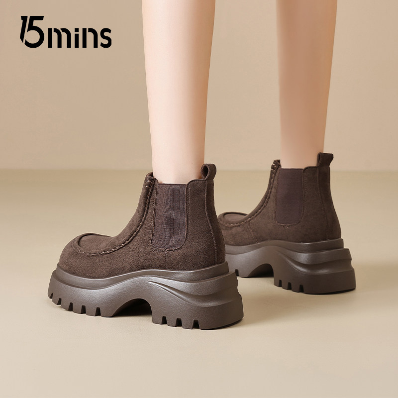 15mins大头厚底短靴女士2025新款秋季复古内增高袜靴一脚蹬机车靴,女鞋,弹力靴/袜靴,淘宝优惠券,粉丝福利购,淘宝优惠卷