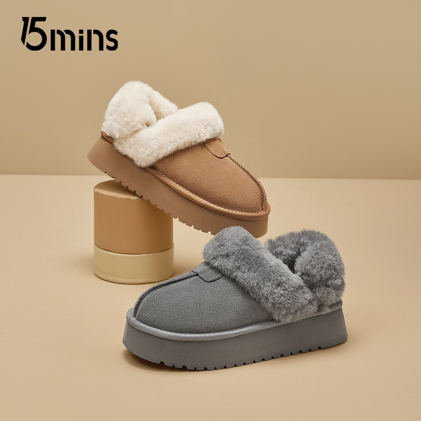 15mins厚底勃肯雪地靴女2025新款