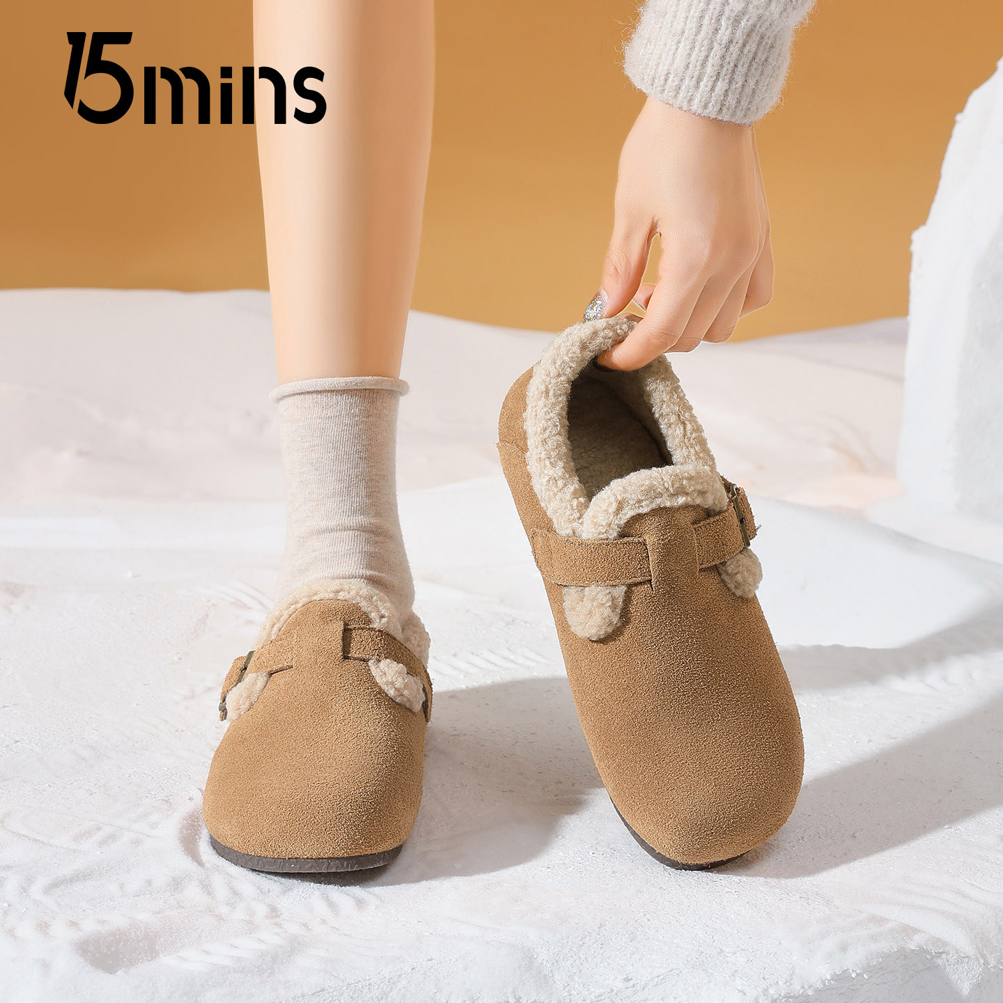 15mins平底加绒勃肯鞋女款2025新款冬季外穿保暖孕妇单鞋加厚棉鞋,女鞋,勃肯鞋/软木鞋,淘宝优惠券,粉丝福利购,淘宝优惠卷