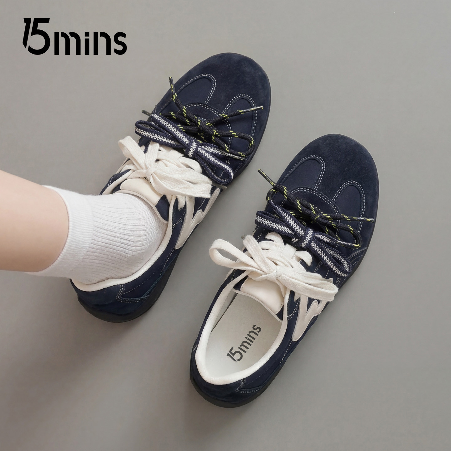 15mins深蓝色厚底德训鞋女款