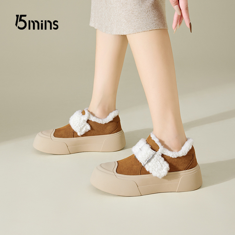 15mins冬季加绒加厚毛毛鞋女厚底