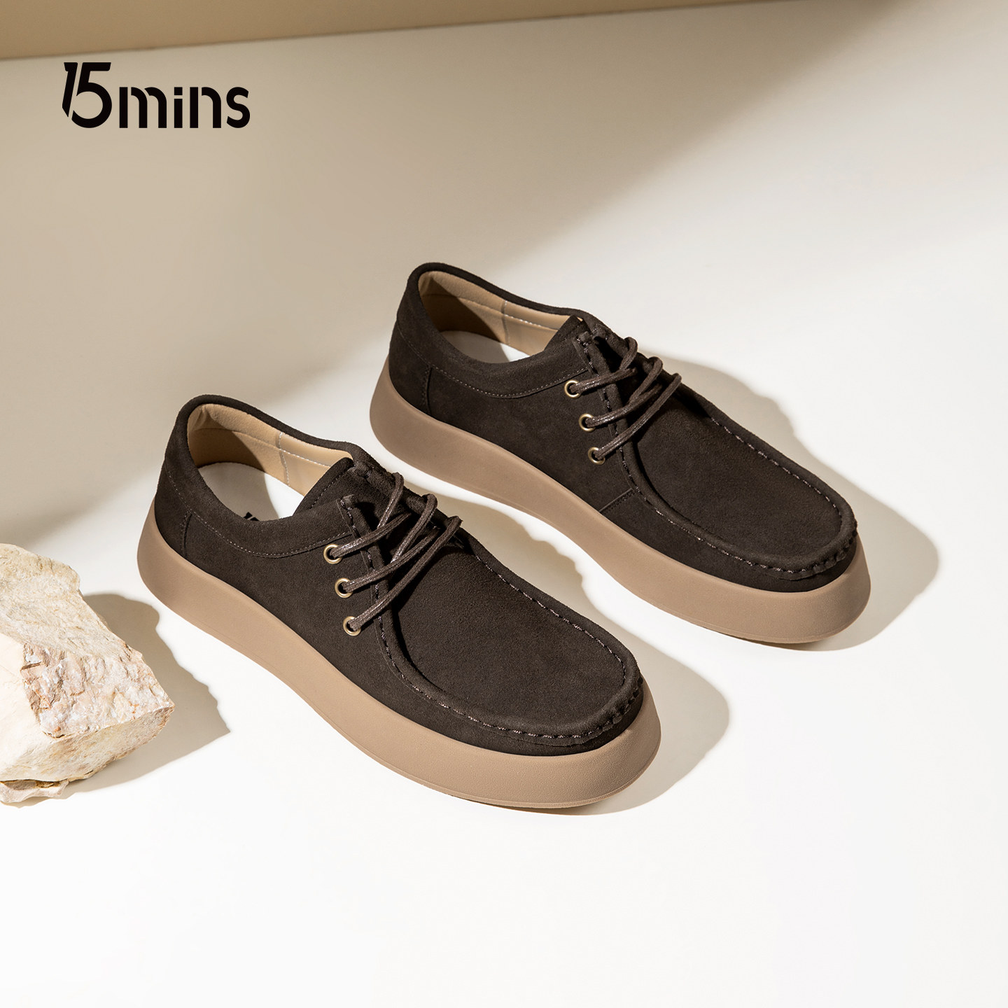 15mins男鞋2026男士春秋季新款防滑耐磨宽脚厚底超软时尚休闲皮鞋,流行男鞋,休闲皮鞋,淘宝优惠券,粉丝福利购,淘宝优惠卷
