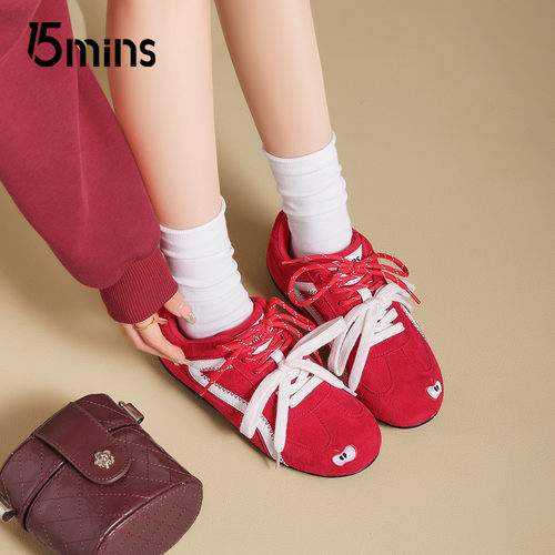 15mins红色德训鞋女2025春秋新款