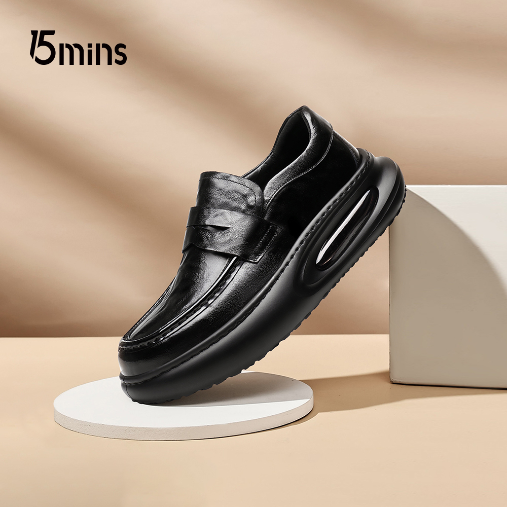 15mins男鞋2025秋季头层牛皮软底防滑休闲皮鞋男士潮男运动休闲鞋