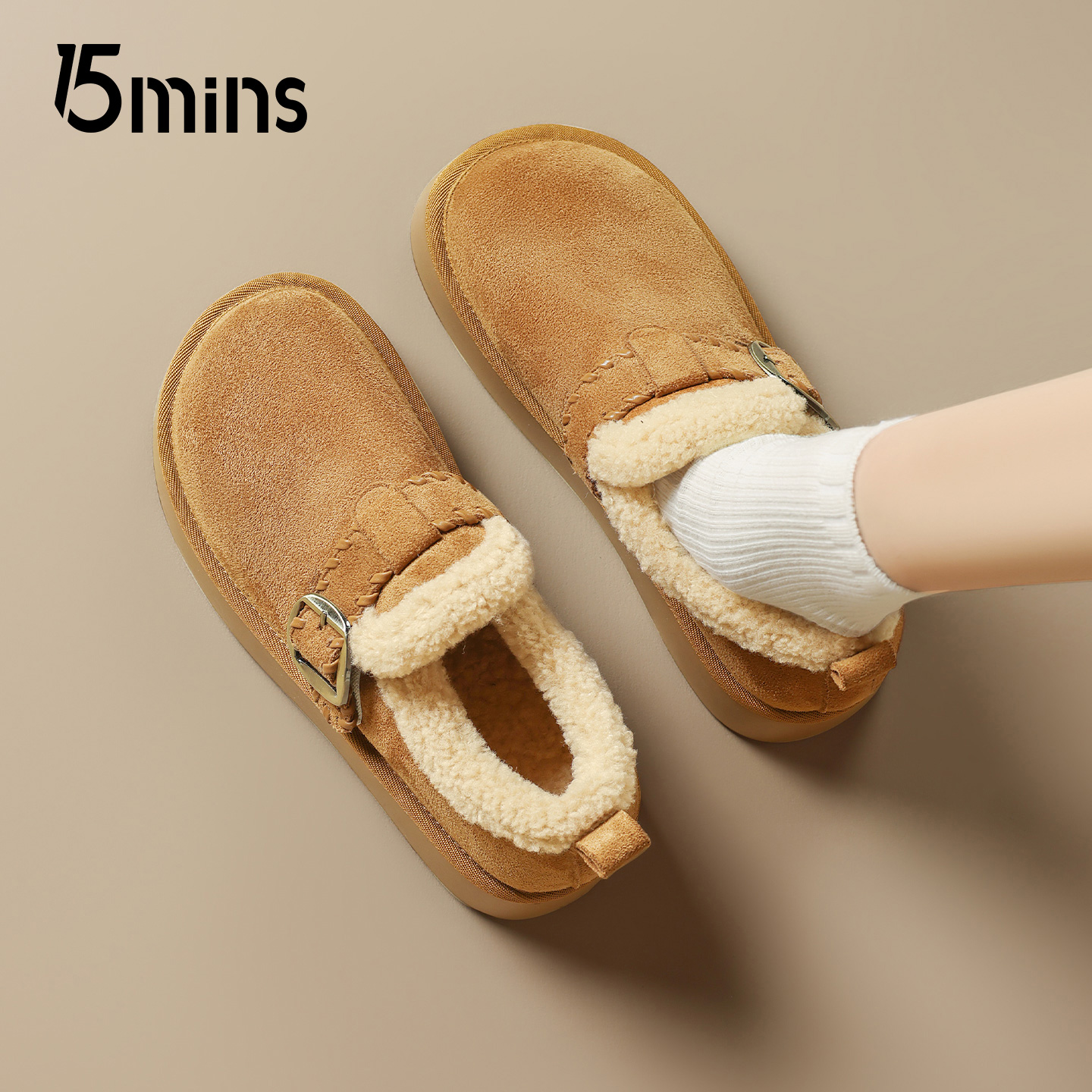 15mins厚底加绒勃肯鞋女款