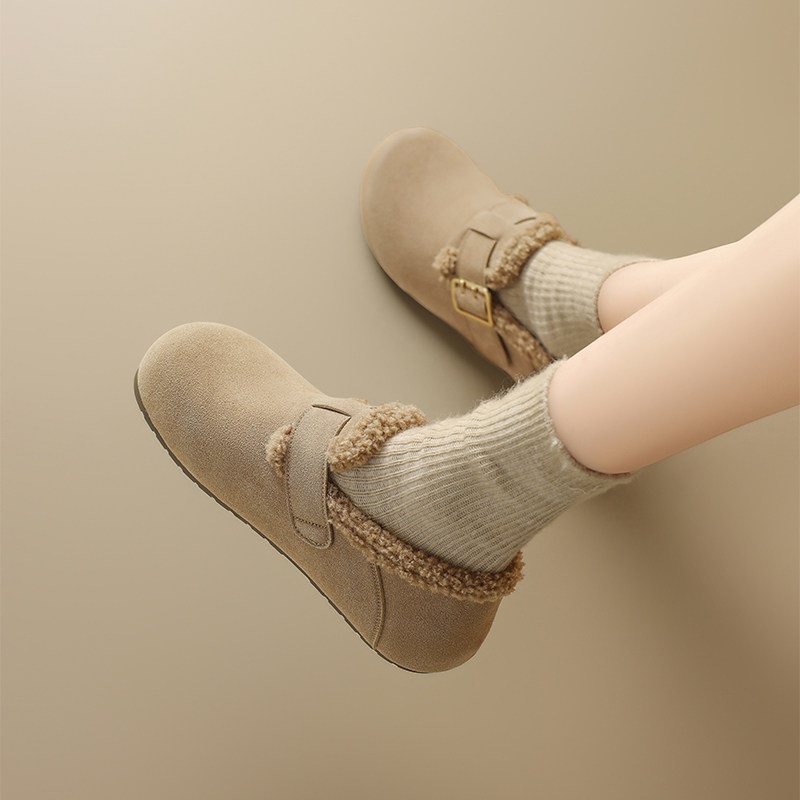 15mins加绒保暖勃肯鞋女2026冬季新款时尚百搭复古毛毛棉鞋子爆款