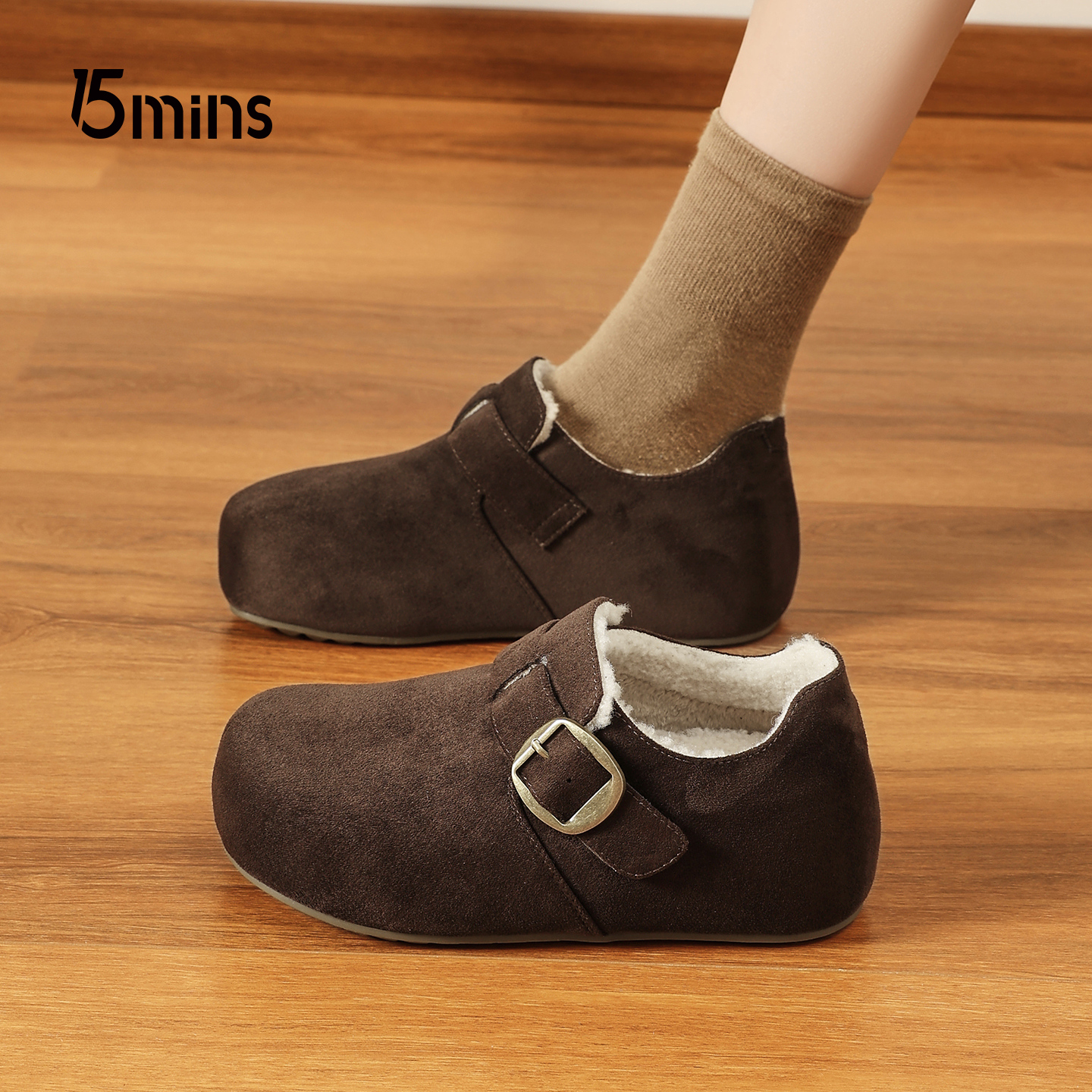 15mins棕色勃肯鞋女2025冬季新款