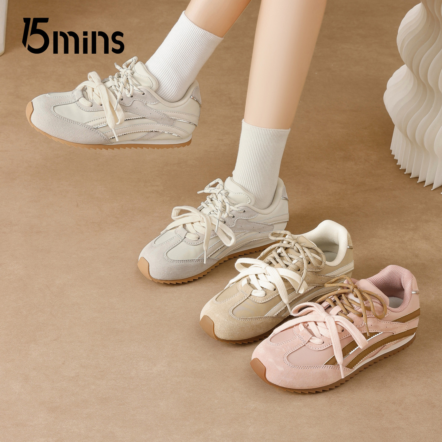 15mins复古风德训鞋女2026春季新款百搭舒适系带平底运动休闲鞋子,女鞋,德训鞋,淘宝优惠券,粉丝福利购,淘宝优惠卷