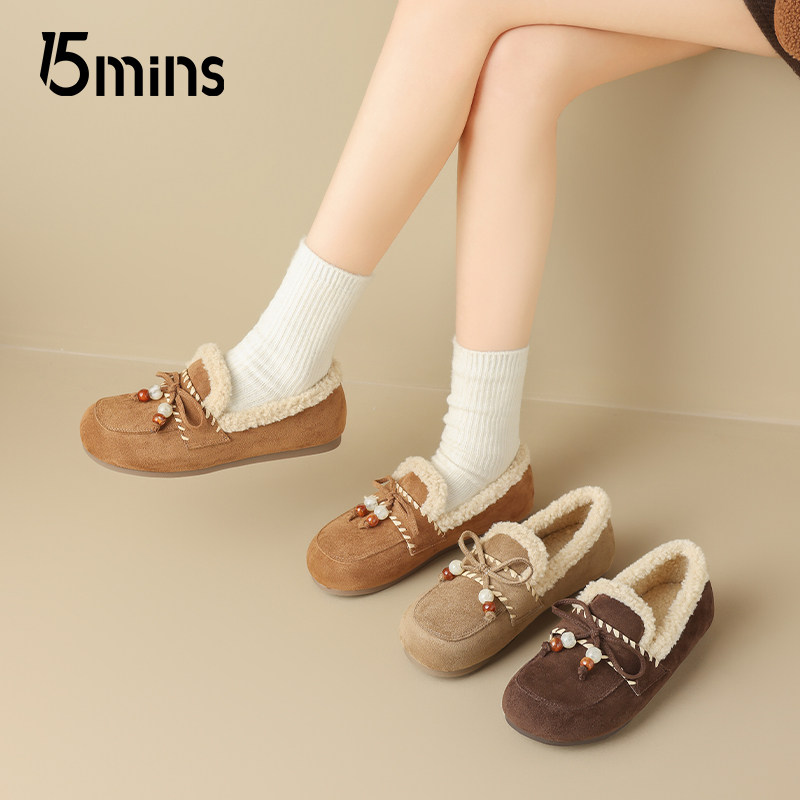 15mins平底勃肯鞋女2025新款秋冬加绒毛毛鞋一脚蹬保暖棉鞋懒人鞋,女鞋,勃肯鞋/软木鞋,淘宝优惠券,粉丝福利购,淘宝优惠卷